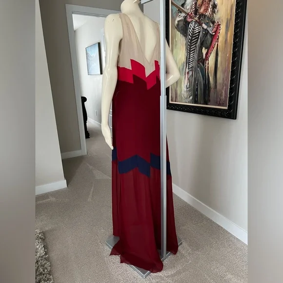 BCBGMaxAzria Burgundy & Pink Sheer Panel Maxi Dress – Size Large (NWT) - Picture 9 of 16